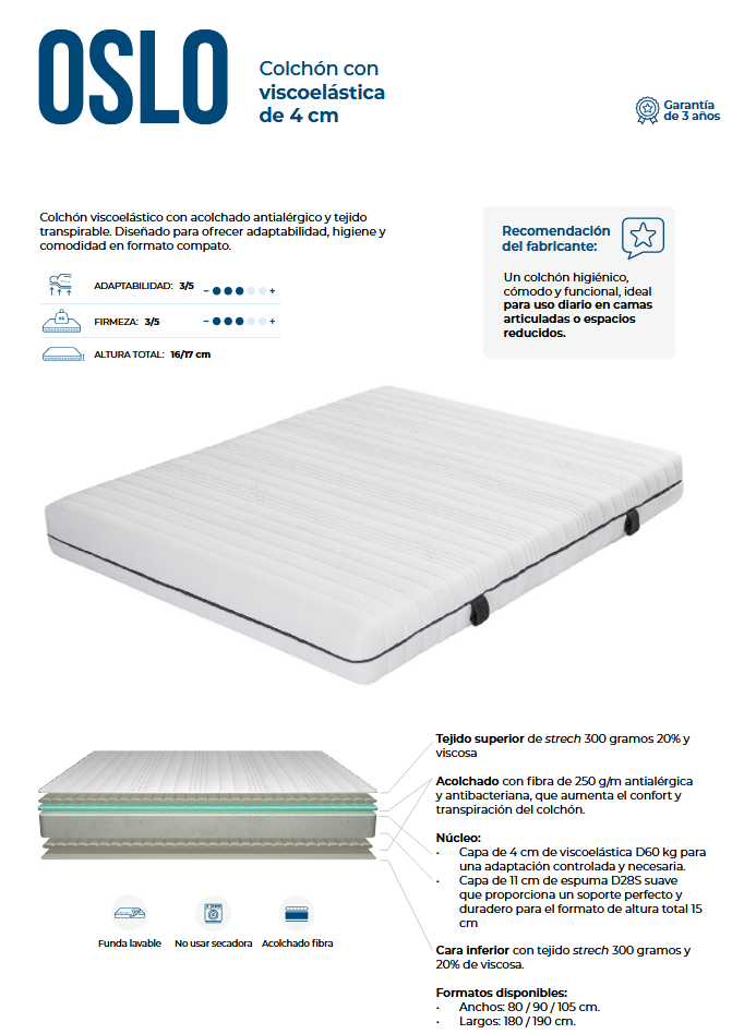 Colchón Viscoelástico Descans Máscaro Oslo