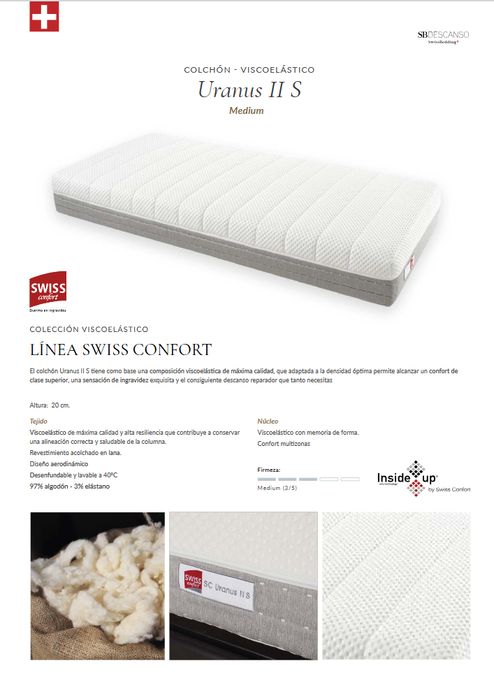 Colchón Viscoelástico SWISSBEDDING(LINEA SWISS CONFORT) Uranus II S