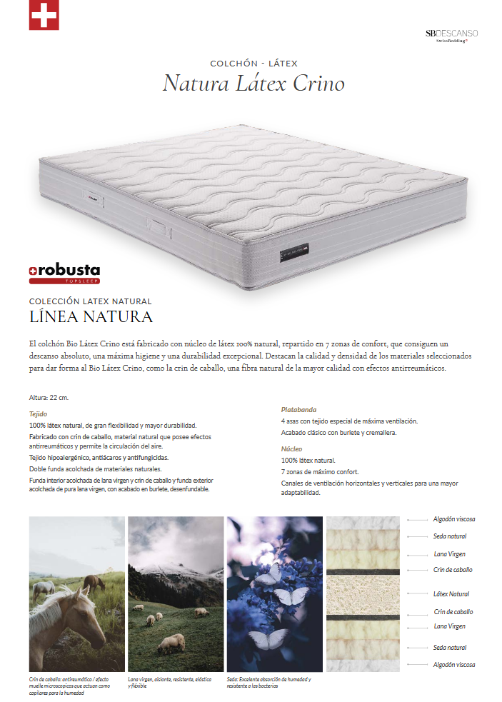Colchón de Látex SWISSBEDDING(ROBUSTA) Natura Latex Crino